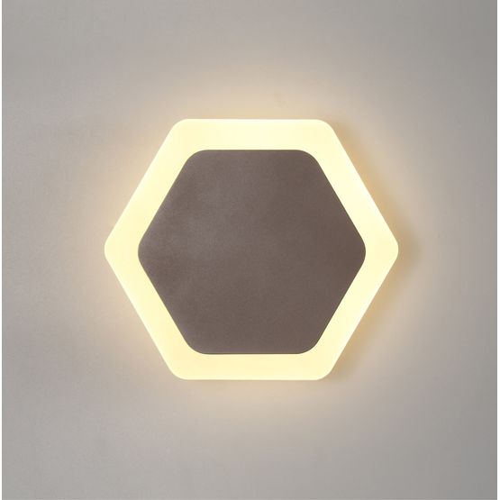 Melody Magnetic Base Wall Lamp, 12W LED 3000K 498lm, 15/19cm Horizontal Hexagonal Centre, Coffee/Acrylic Frosted Diffuser