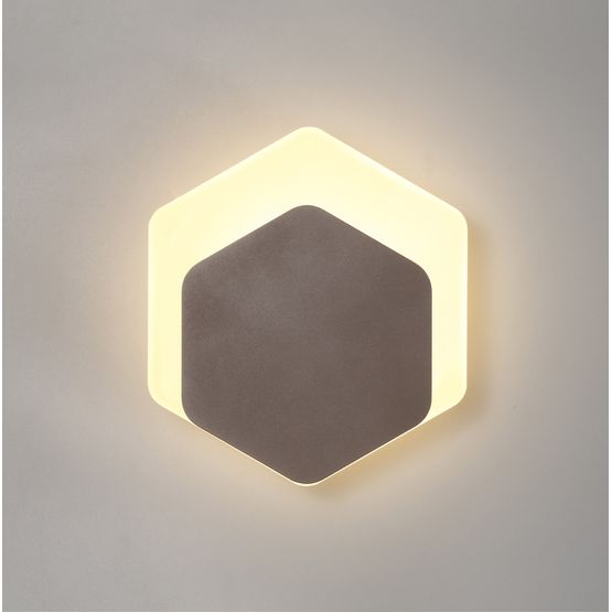 Melody Magnetic Base Wall Lamp, 12W LED 3000K 498lm, 15/19cm Vertical Hexagonal Bottom Offset, Coffee/Acrylic Frosted Diffuser
