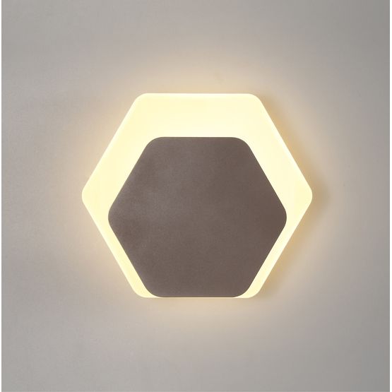 Melody Magnetic Base Wall Lamp, 12W LED 3000K 498lm, 15/19cm Horizontal Hexagonal Bottom Offset, Coffee/Acrylic Frosted Diffuser