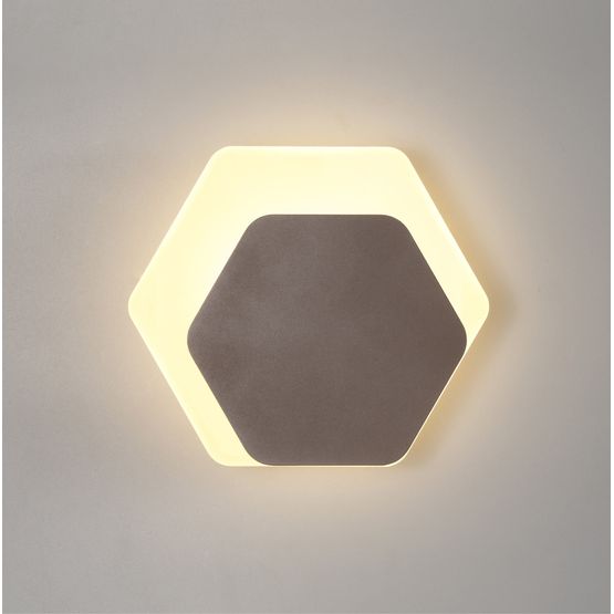 Melody Magnetic Base Wall Lamp, 12W LED 3000K 498lm, 15/19cm Horizontal Hexagonal Right Offset, Coffee/Acrylic Frosted Diffuser