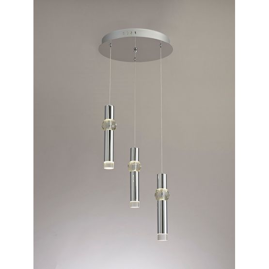 *Leah 3 Light Round Pendant, 3 x 5W LED, 3000K, 268lm, Polished Chrome,