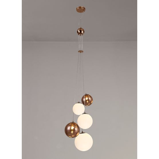 Rylee Pendant, 5 x G9, Antique Copper/Opal &amp; Copper Glass