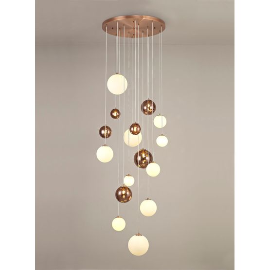 Rylee 16-Light G9 Pendant in Antique Copper with Opal &amp; Copper Glass Shade