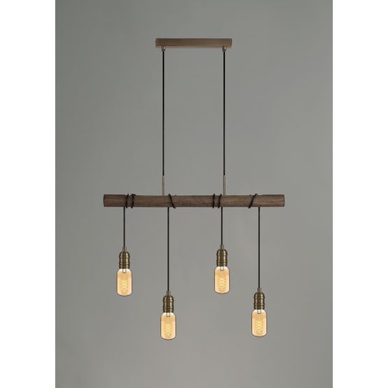 Tulula Pendant, 4 x E27, Medium Oak/Antique Brass