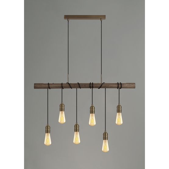Tulula Pendant, 6 x E27, Medium Oak/Antique Brass