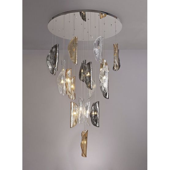 Wren Polished Chrome/Clear &amp; Amber &amp; Smoked Glass Pendant Light (5m, 21 x G9)