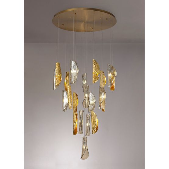 Tianna Pendant 5m 21 x G9, Brass Metal Shade &amp; Cognac Glass Item Weight: 24.9kg
