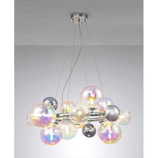 Rylee Circular Pendant, 12 x G9, Polished Chrome, Iridescent Glass