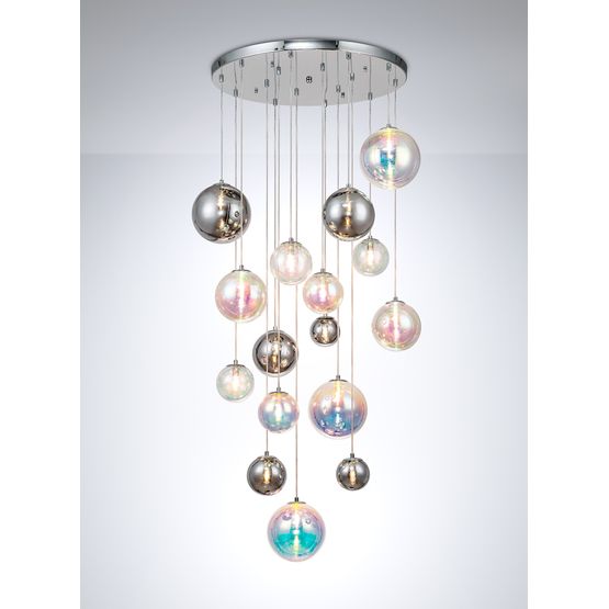 Rylee Pendant, 16 x G9, Polished Chrome/Iridescent Glass