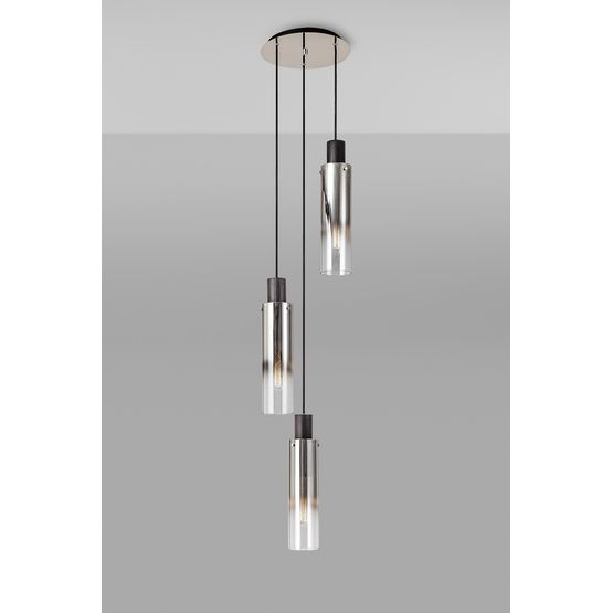 Brita Slim Round Pendant, 3 Light Adjustable E27, Black/Smoke Fade Glass