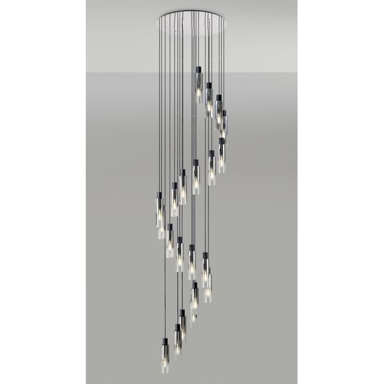 Brita Slim Round Pendant, 21 Light Adjustable E27, Black/Smoke Fade Glass, Item Weight: 38.2kg