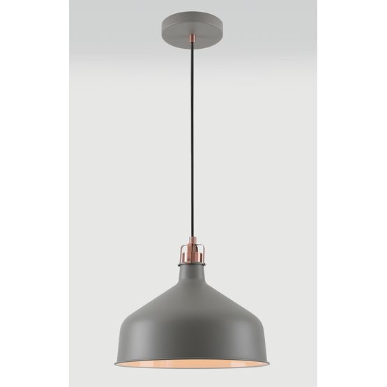 Bronx Medium Lighting Pendant, 1 x E27, Sand Grey/Copper/White