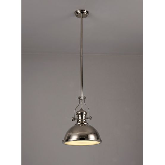 Lucinda Pendant, 1 x E27, Polished Nickel/Frosted Glass