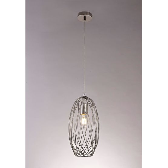 Lyla Curved Cylinder Pendant, 1 x E27, Polished Nickel
