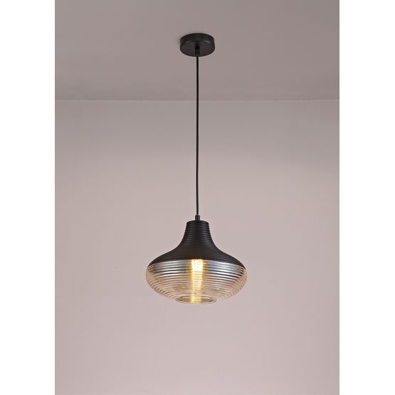Holly Single Vase Pendant 1 Light E27, Black/Amber Glass