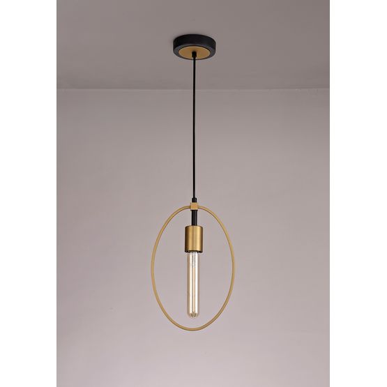 Hera Single Small Circular Pendant in Sand Gold and Matt Black Finish
