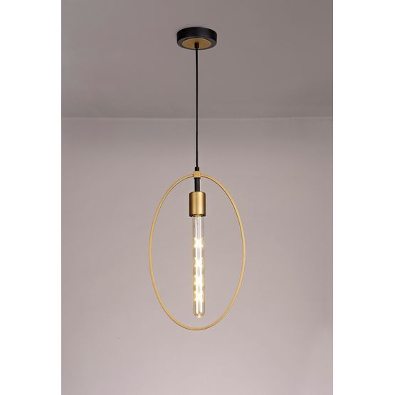 Hera Single Large Circle Pendant, 1 Light E27, Sand Gold/Matt Black