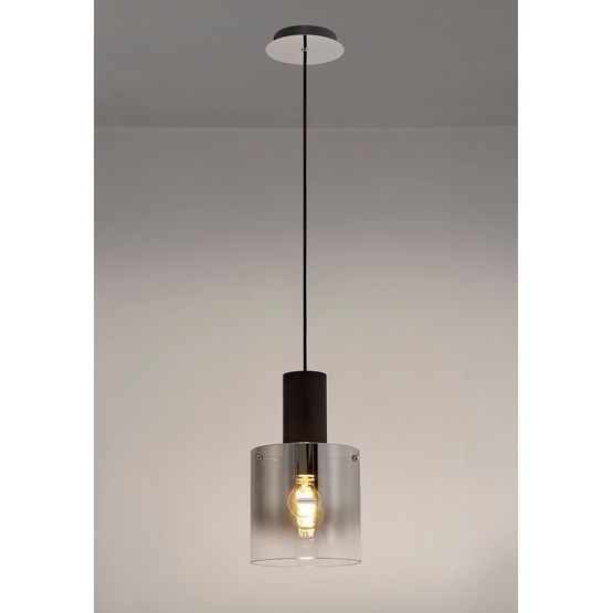 Brita Single Pendant, 1 Light Adjustable E27, Black/Smoke Fade Glass
