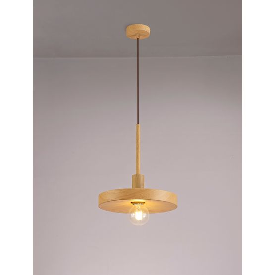 Lydia Single Pendant, 1 Light Adjustable E27, Wood Effect