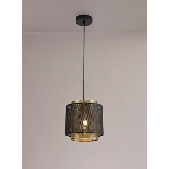 Luna Single Small Pendant, 1 Light Adjustable E27, Matt Black/Satin Gold