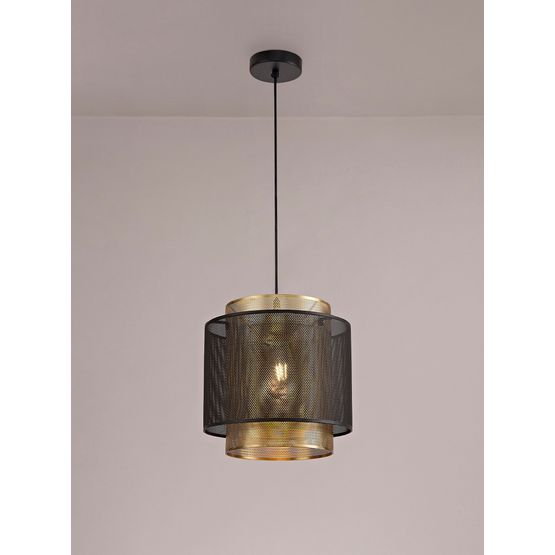 Luna Single Large Pendant, 1 Light Adjustable E27, Matt Black/Satin Gold