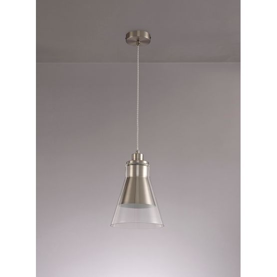 Hannah Pendant, 1 x E27, Satin Nickel/Clear Glass