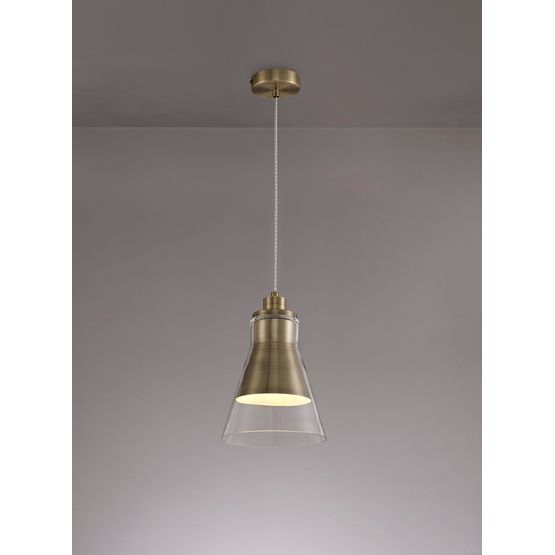 Hannah Pendant, 1 x E27, Antique Brass/Clear Glass