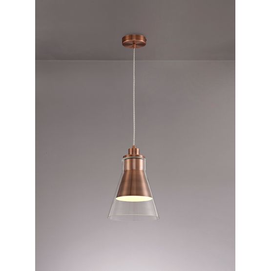 Hannah Pendant, 1 x E27, Antique Copper/Clear Glass