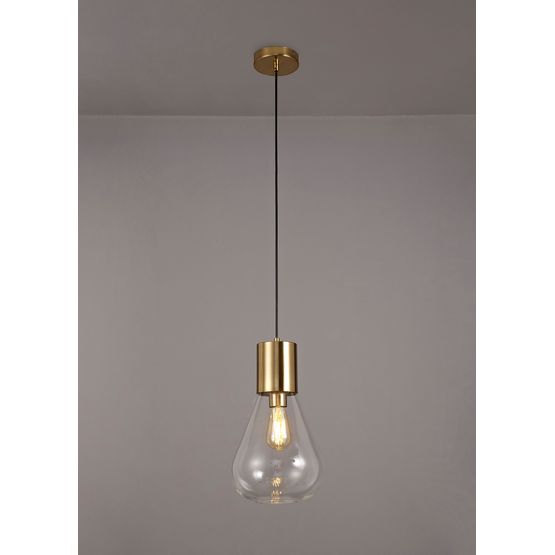 Opal Narrow Pendant, 1 x E27, Ancient Brass/Clear Glass