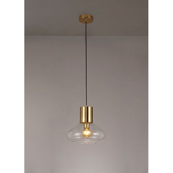 Opal Wide Pendant, 1 x E27, Ancient Brass/Clear Glass