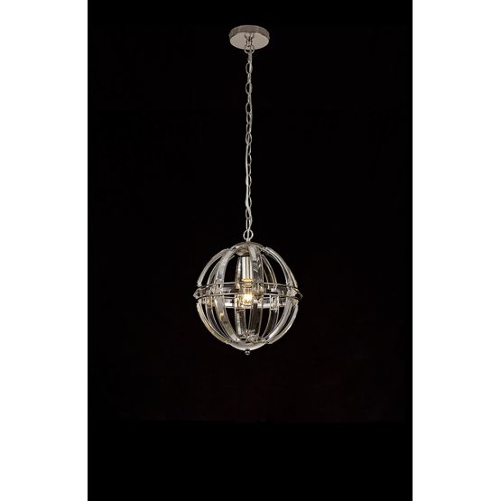 Christina Small Round Pendant, 1 Light E27, Polished Nickel