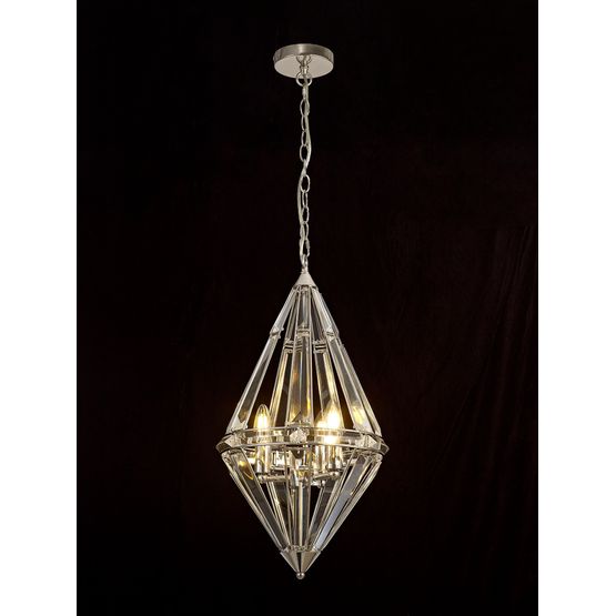 Christina Diamond Pendant, 3 Light E27, Polished Nickel