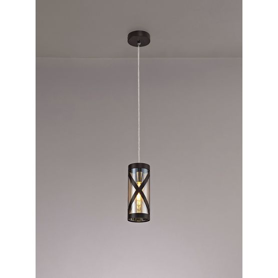 Naomi 1 Light Pendant E14, Oiled Bronze/Polished Chrome/Amber