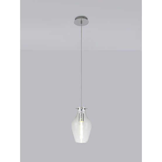 Zelda Pendant 17cm Round Light, 1 x E27, Chrome &amp; Clear