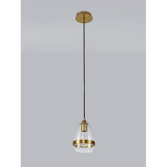 Kerry Ancient Brass &amp; Clear Pendant 15cm Cone, 1 x E27 (Max 20W)