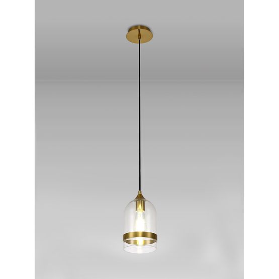 Kerry Pendant 15cm Dome, 1 x E27 (Max 20W), Ancient Brass &amp; Clear
