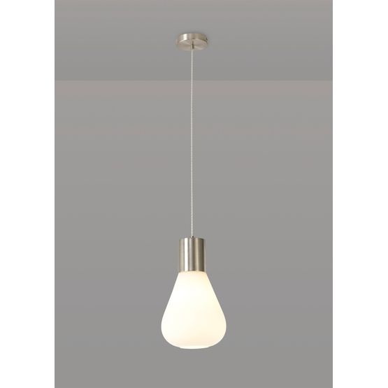 Opal Narrow Pendant, 1 x E27, Satin Nickel/Opal Glass &amp; Clear Twisted Cable