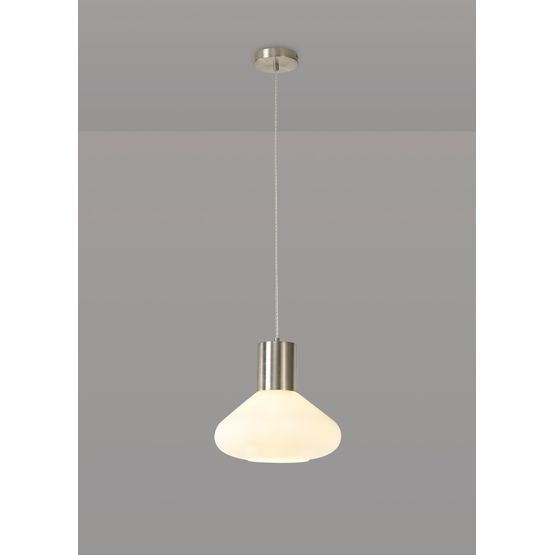 Opal Wide Pendant, 1 x E27, Satin Nickel/Opal Glass &amp; Clear Twisted Cable