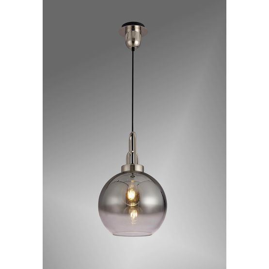 Angela 1 Light Pendant E27 With 30cm Globe Glass, Polished Nickel/Matt Black/Smoked/Clear