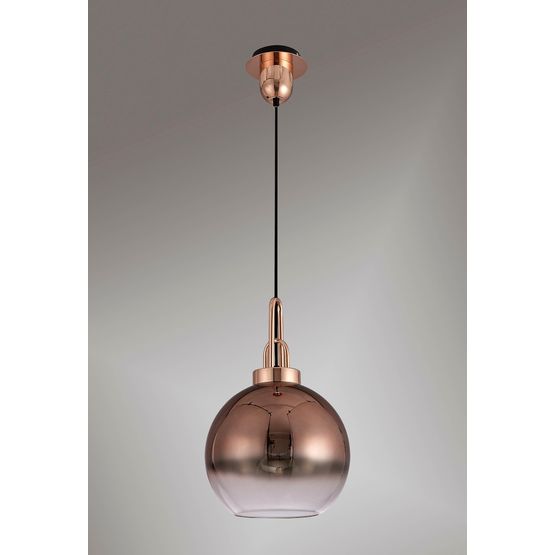 Angela 1 Light Pendant E27 With 30cm Globe Glass, Copper/Matt Black/Clear