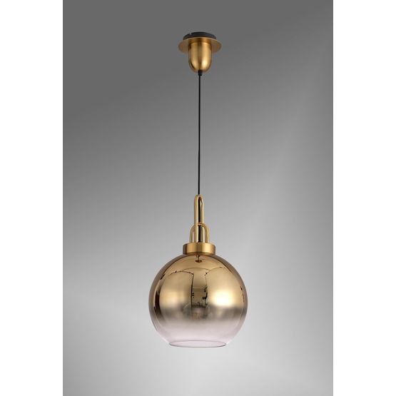 Angela 1 Light Pendant E27 With 30cm Globe Glass, Brass Gold/Matt Black/Clear