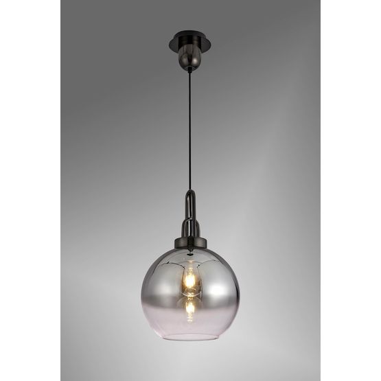 Angela 1 Light Pendant E27 With 30cm Globe Glass, Black Chrome/Matt Black/Smoked/Clear