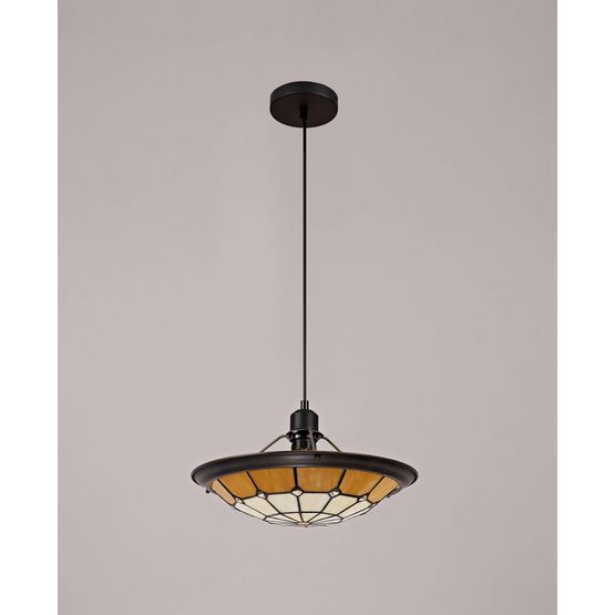 Alysia 1 Light Pendant E27 With 35cm Tiffany Shade, Cream/Beige/Clear Crystal Centre/Aged Antique Brass Trim/Black