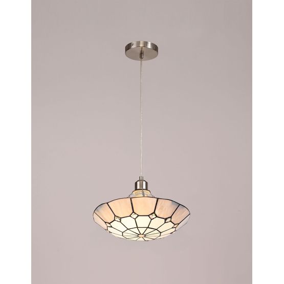 Alysia 1 Light Pendant E27 With 35cm Tiffany Shade, Cream/Grey/Crystal Centre/Satin Nickel Brass Trim/Satin Nickel