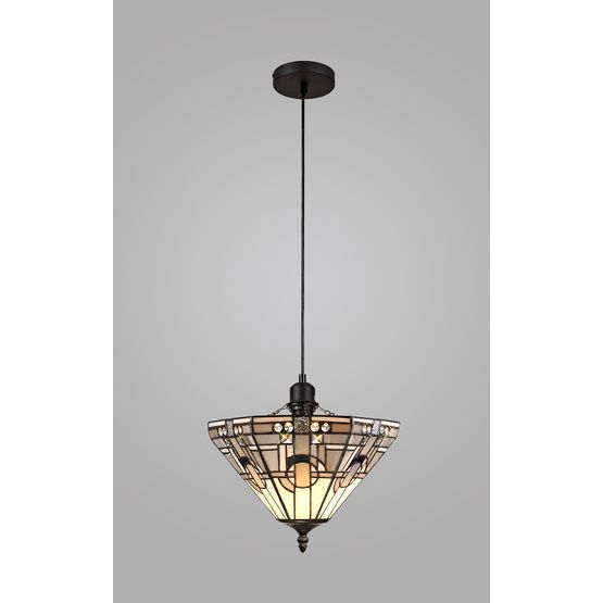 Areta 1 Light Uplighter Pendant E27 With 30cm Tiffany Shade, White/Grey/Black/Clear Crystal