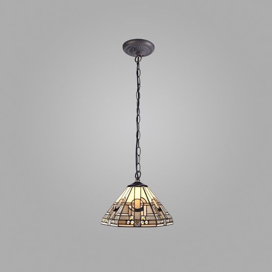 Areta 1 Light Downlighter Pendant E27 With 30cm Tiffany Shade, White/Grey/Black/Clear Crystal/Aged Antique Brass
