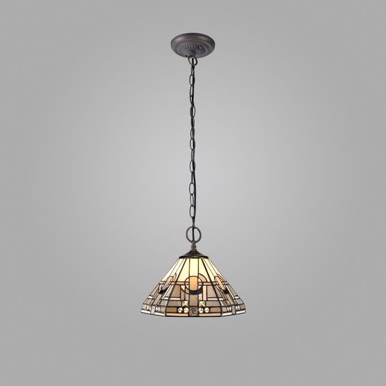 Areta 2 Light Downlighter Pendant E27 With 30cm Tiffany Shade, White/Grey/Black/Clear Crystal/Aged Antique Brass