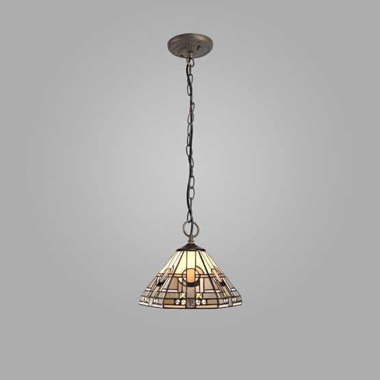 Areta 3 Light Downlighter Pendant E27 With 30cm Tiffany Shade, White/Grey/Black/Clear Crystal/Aged Antique Brass