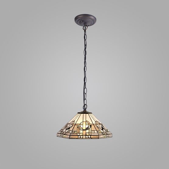 Areta 1 Light Downlighter Pendant E27 With 40cm Tiffany Shade, White/Grey/Black/Clear Crystal/Aged Antique Brass