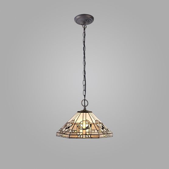 Areta 2 Light Downlighter Pendant E27 With 40cm Tiffany Shade, White/Grey/Black/Clear Crystal/Aged Antique Brass